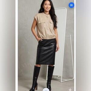 Mexx Shimmery Beige Short-Sleeve Button Front Blouse